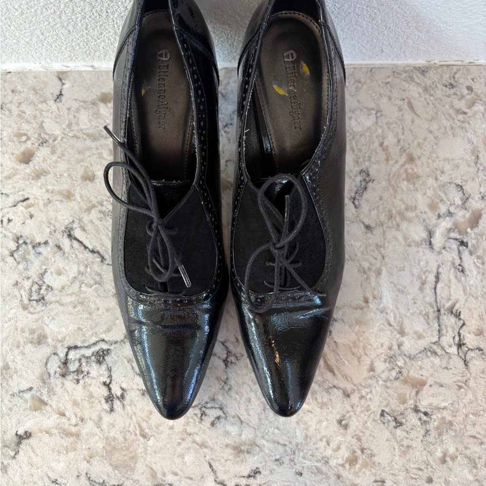 Etienne Aigner Black Patent Leather Heels - Picture 3 of 7